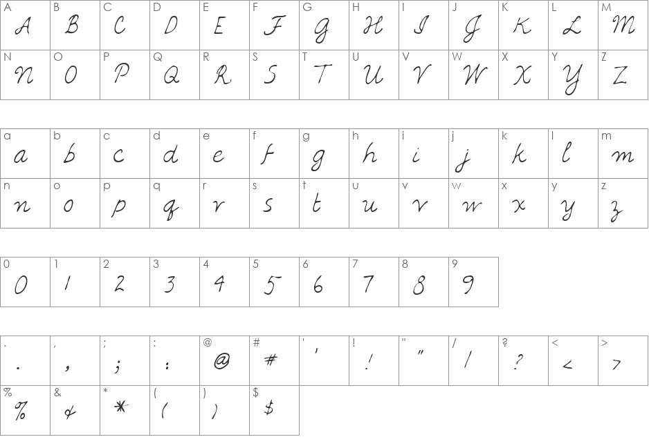 DarlenesHand font character map preview