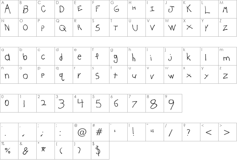 Darlin BTN font character map preview