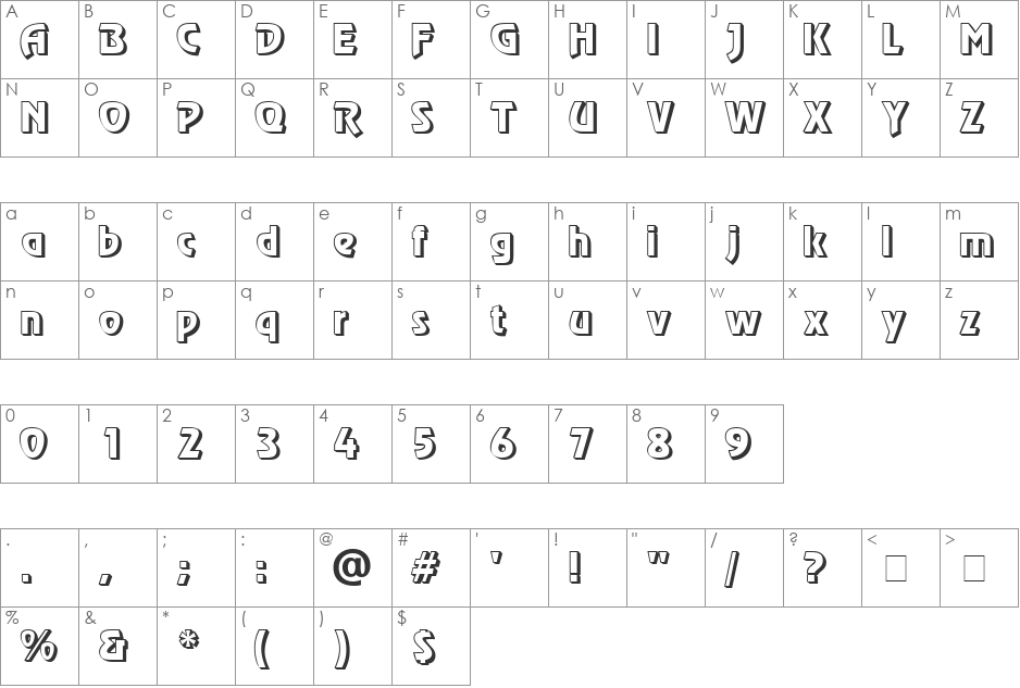 Darling Outline font character map preview