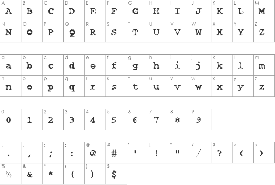 Darn Blasted Varmits font character map preview