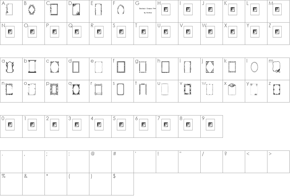 Darrians Frames font character map preview