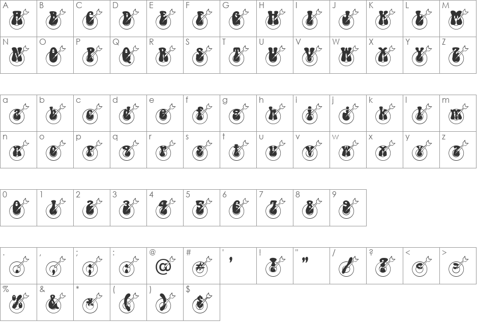 Dart Becker font character map preview