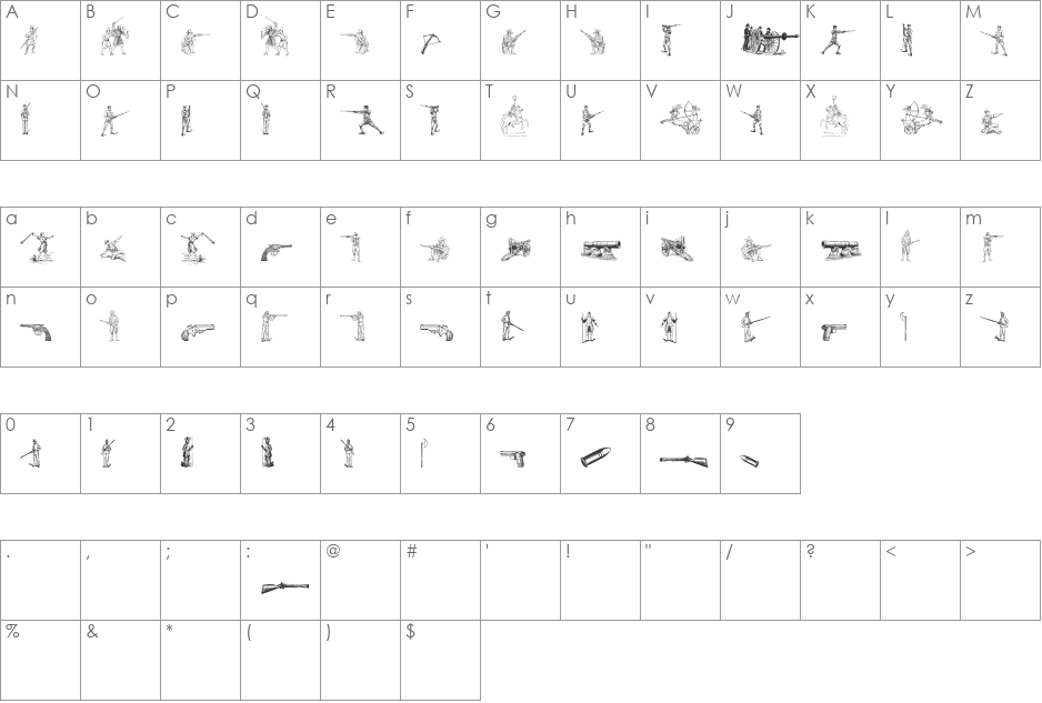 Das Krieg font character map preview