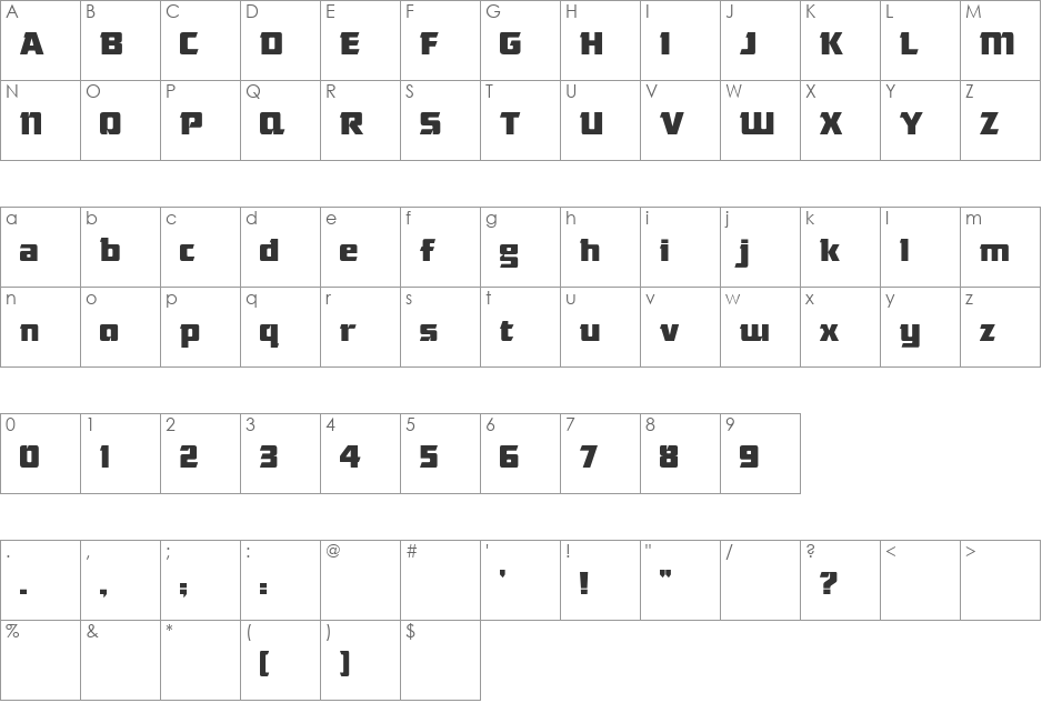 Das Modern font character map preview