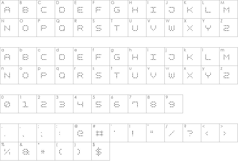 Dash Dot Square-7 font character map preview