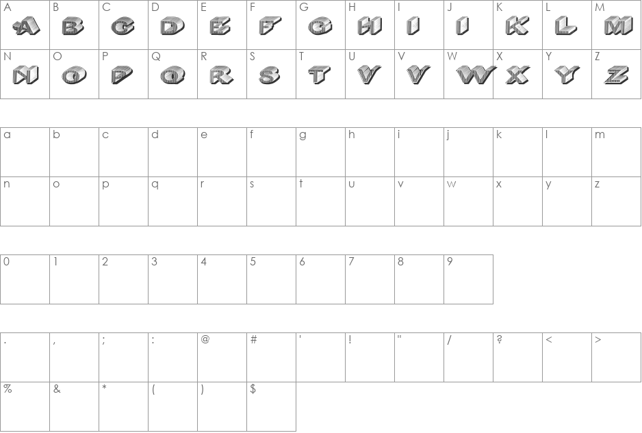 DasRiese Shadow font character map preview