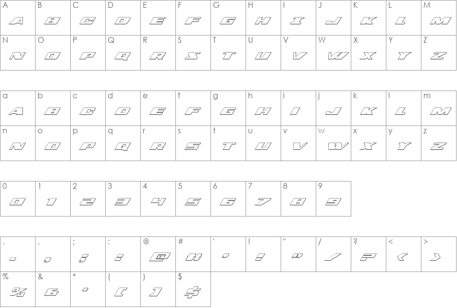 Dassault 3D Italic font character map preview