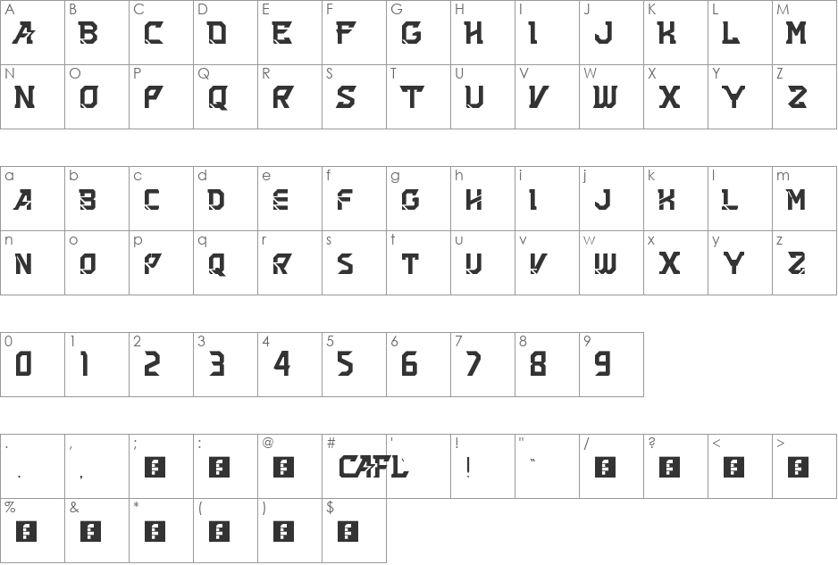 All American font character map preview