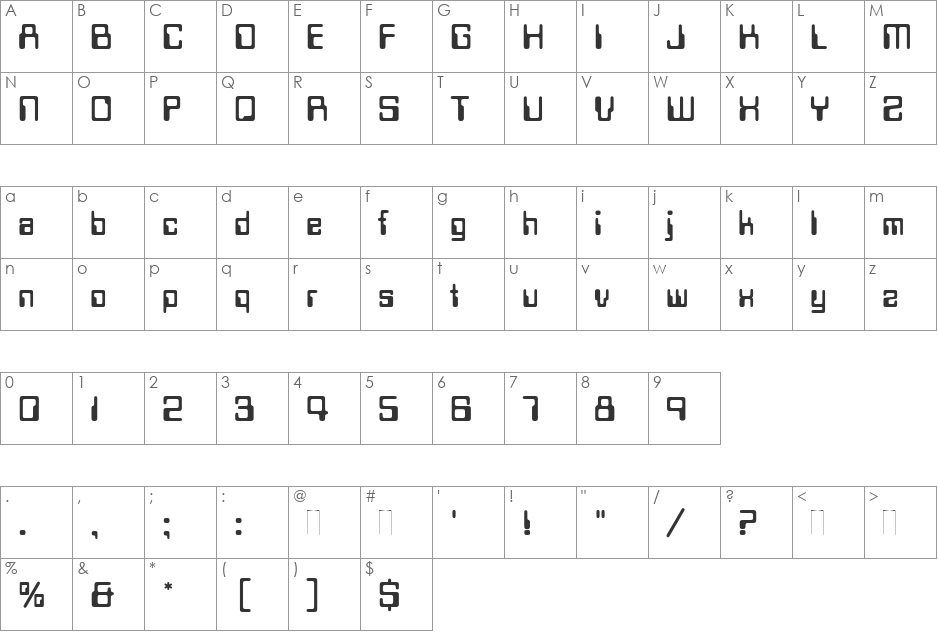 Data Seventy font character map preview