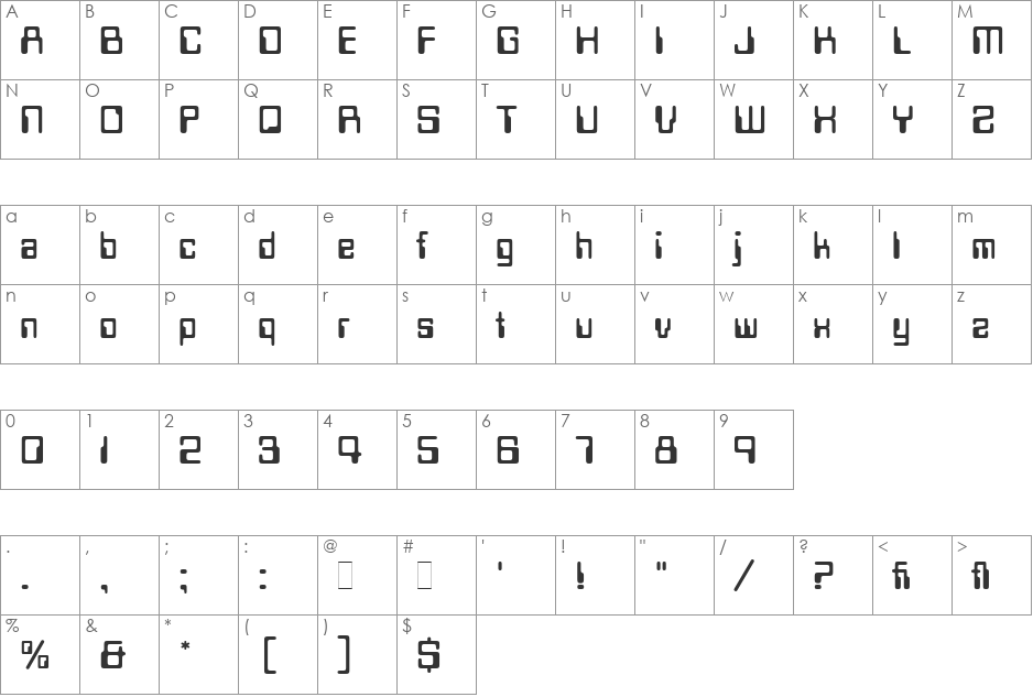 Data Seventy LET font character map preview