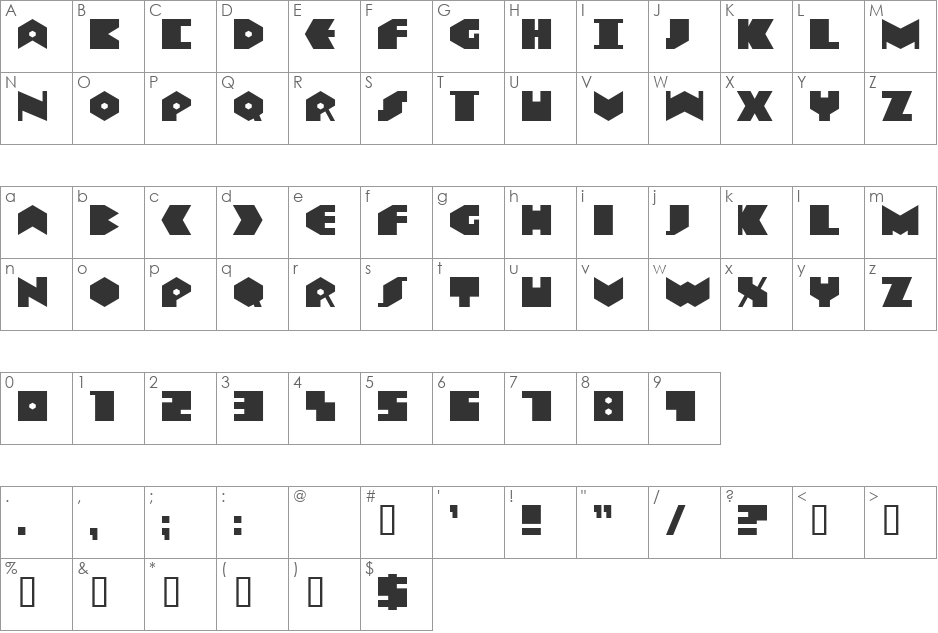 Data Transfer font character map preview