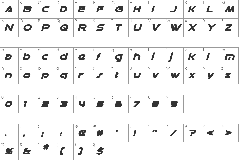 Datacron font character map preview