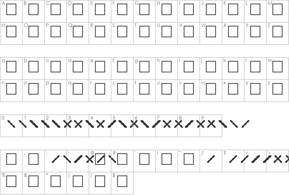 DataGlyph SP font character map preview