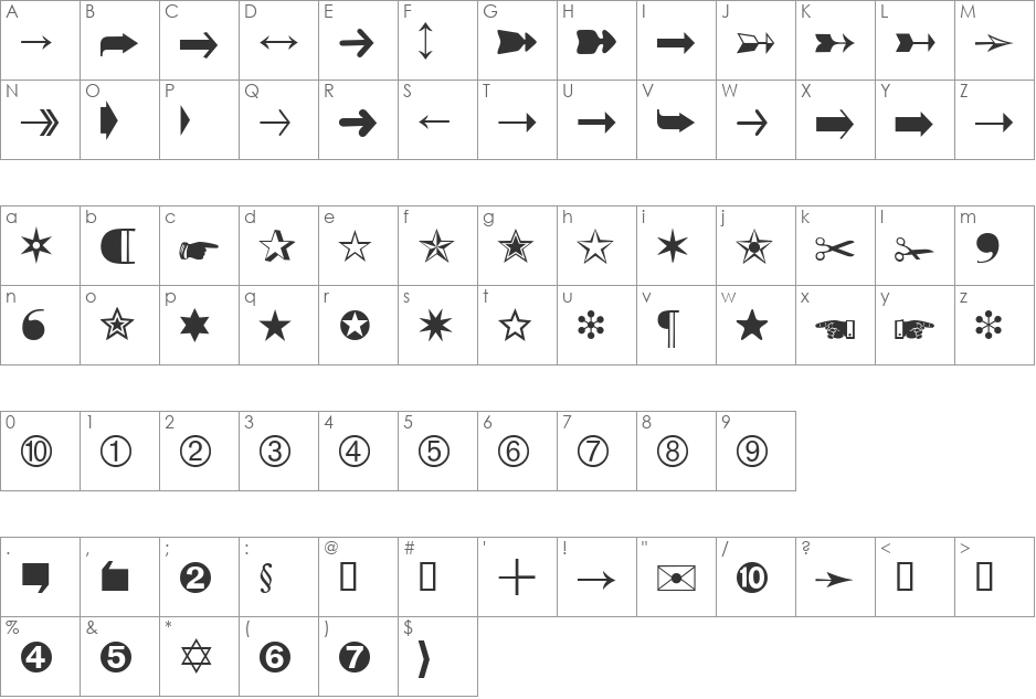 DataSymBDB font character map preview