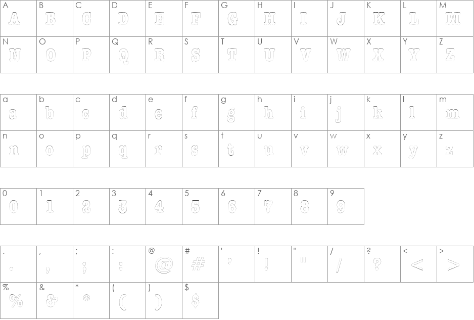 DatelineCondensedOutline font character map preview