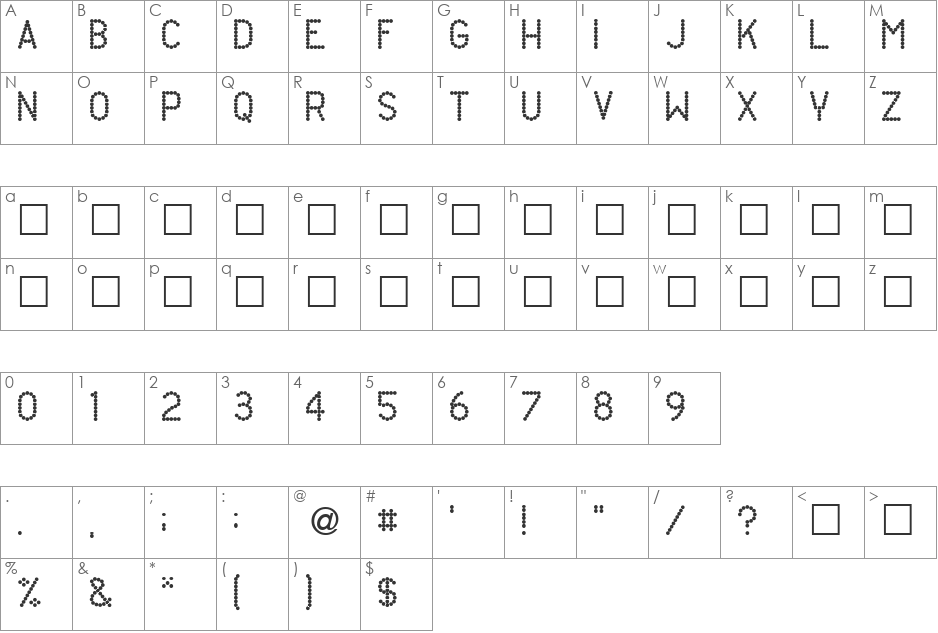Daughty font character map preview