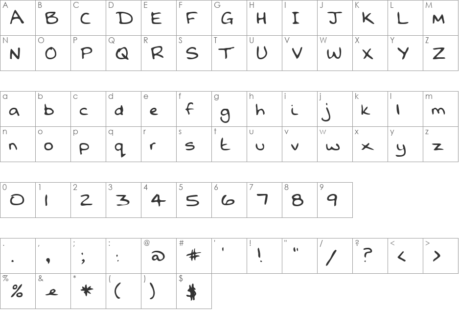 DavesHand font character map preview