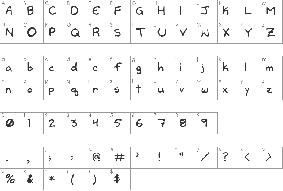 DaveType font character map preview