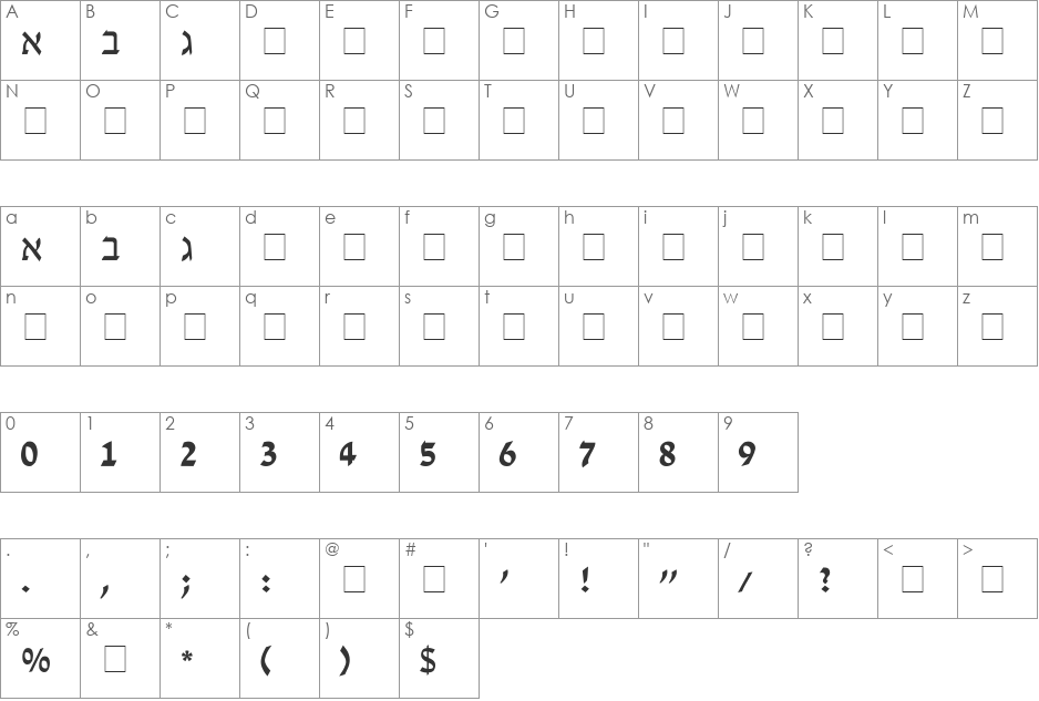 David New Hebrew font character map preview