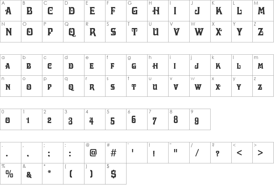 Davida Becker Caps font character map preview