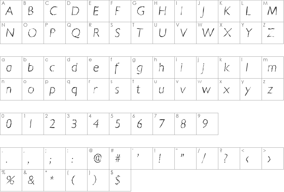 DavidBeckerRandom-Xlight font character map preview