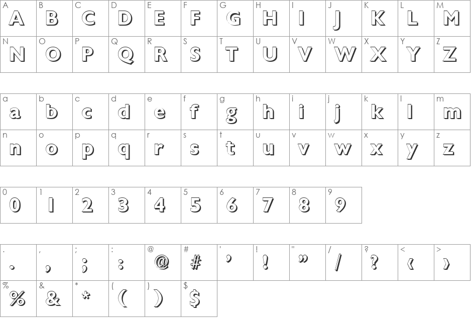 DavidBeckerShadow font character map preview