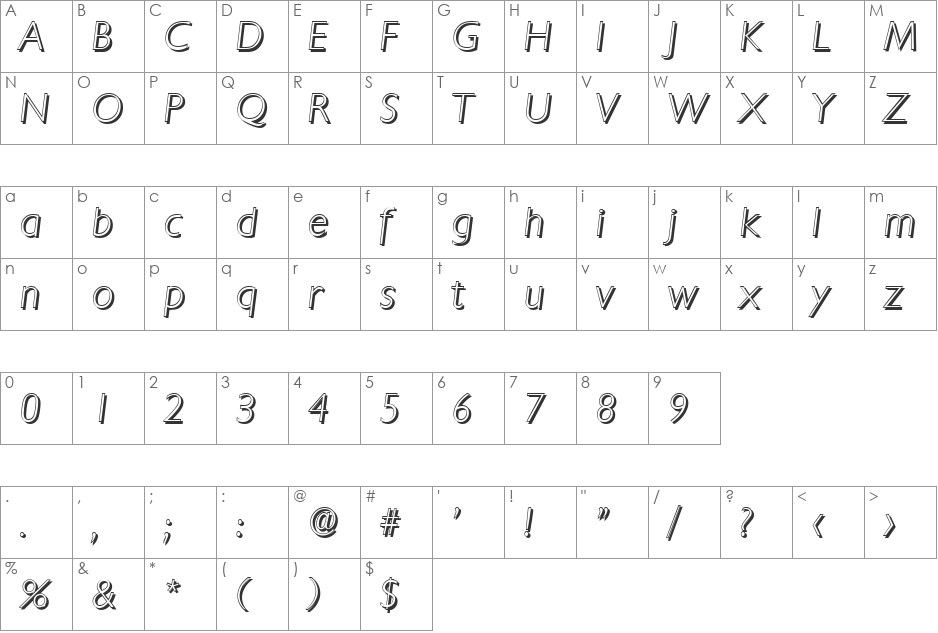 DavidBeckerShadow-Xlight font character map preview