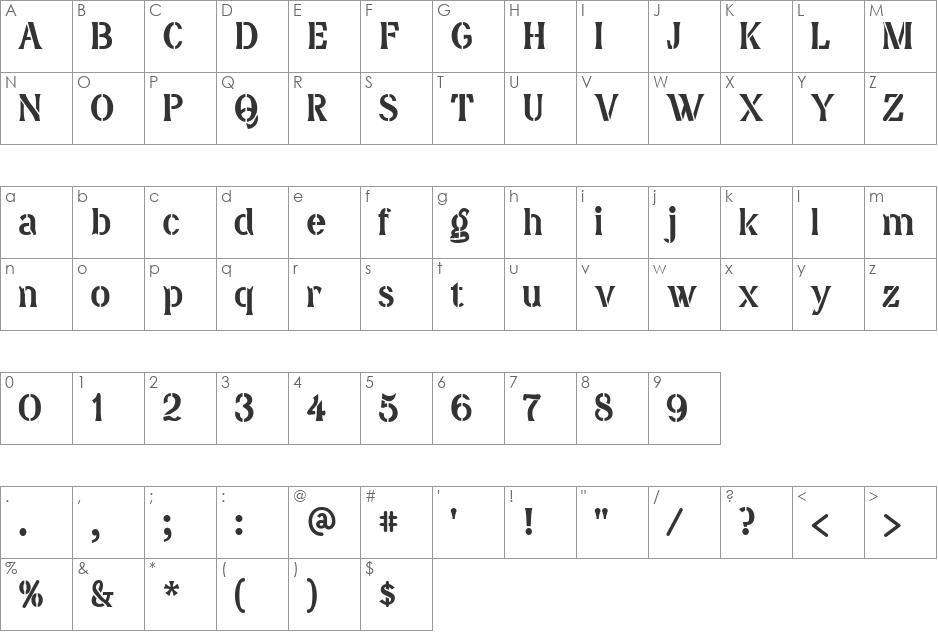 DavidFarewellStencil font character map preview