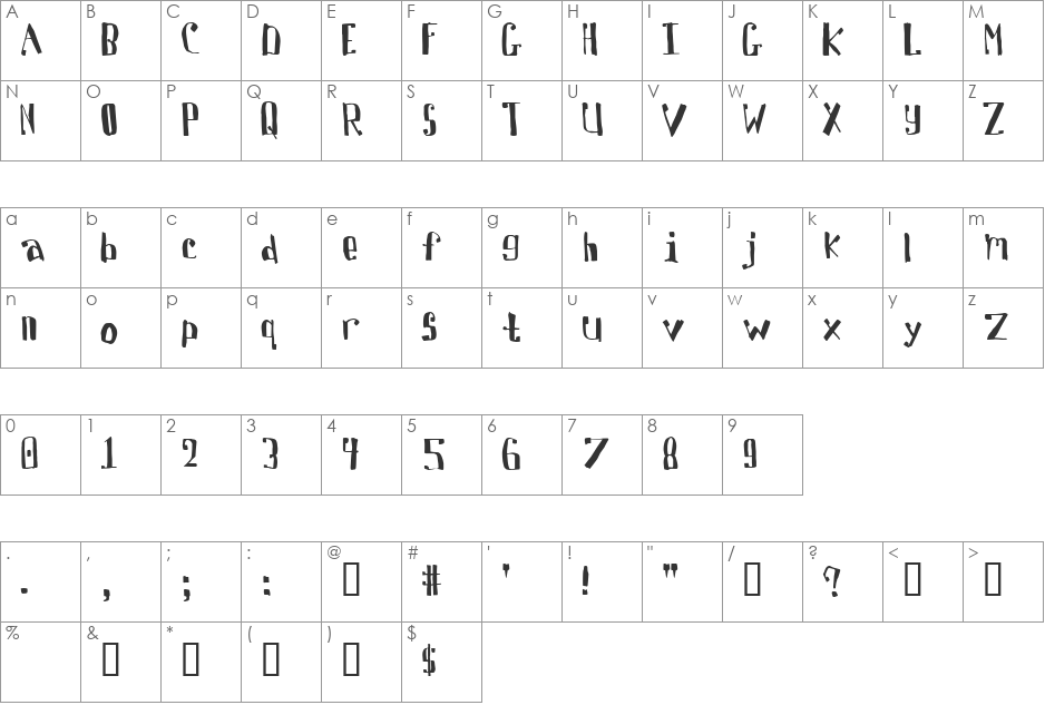 Davis font character map preview