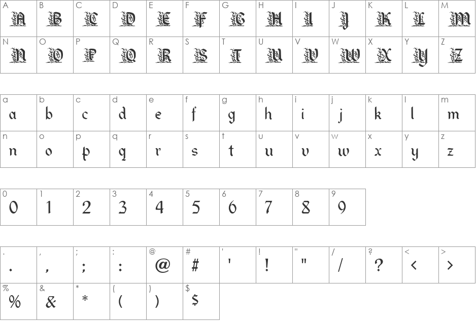 Davis Fancy font character map preview