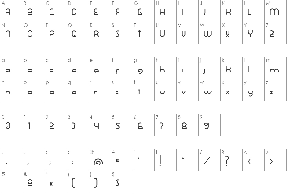 Dawner font character map preview