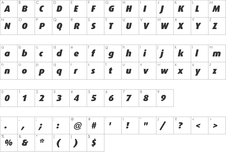 Dax-BlackItalic font character map preview