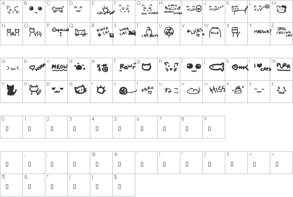 All things CAT! font character map preview