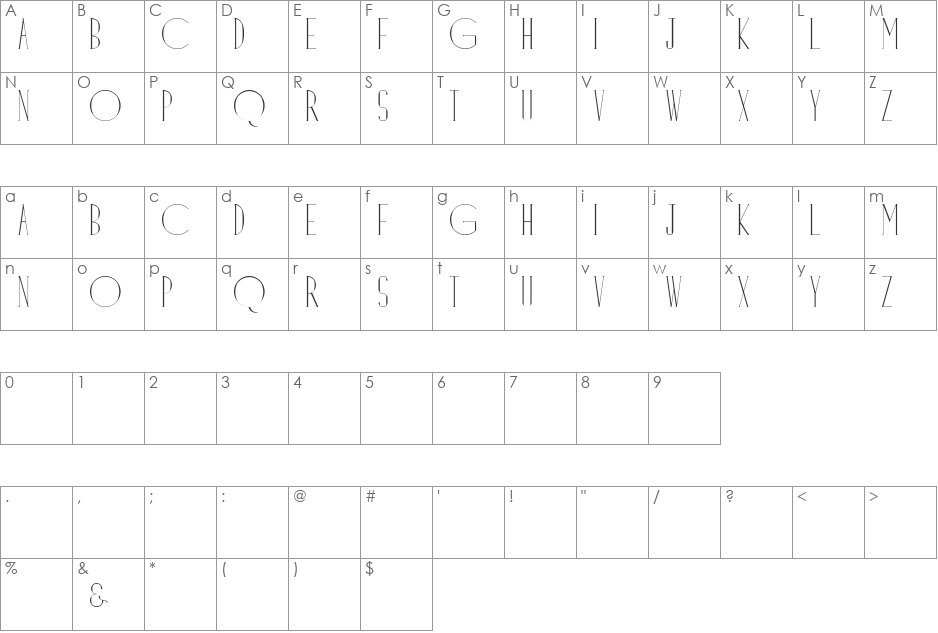 Dayang Senandung font character map preview