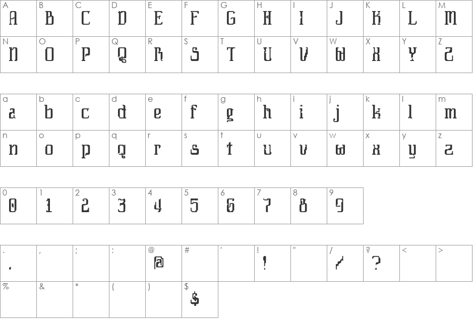 Daybreaker font character map preview