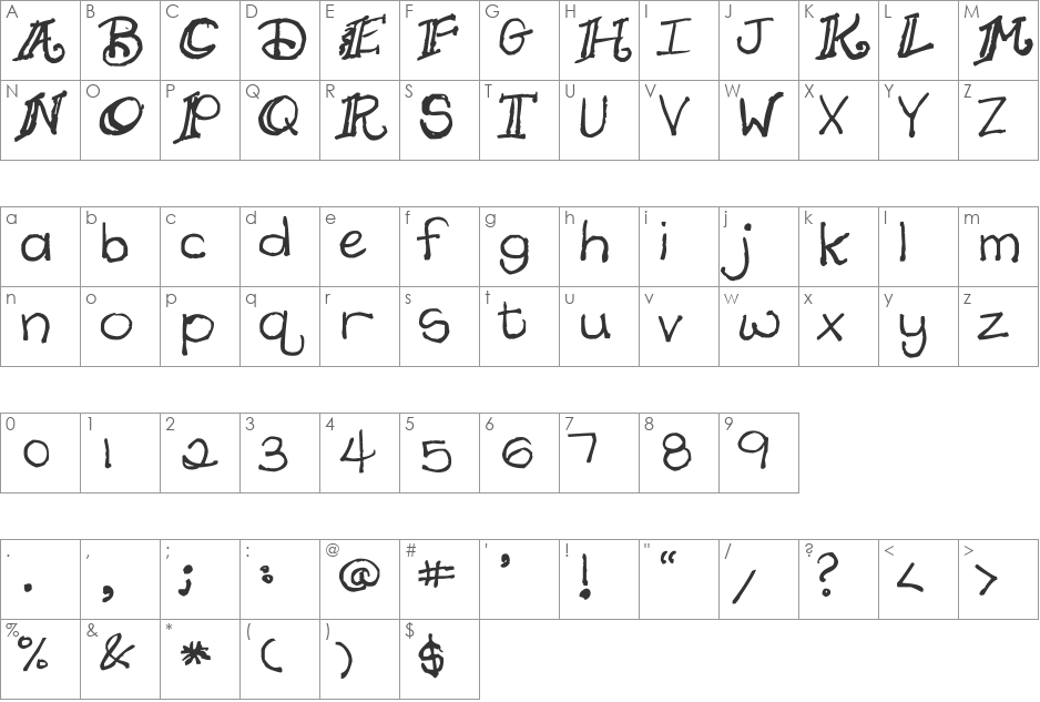 Daydreamer font character map preview