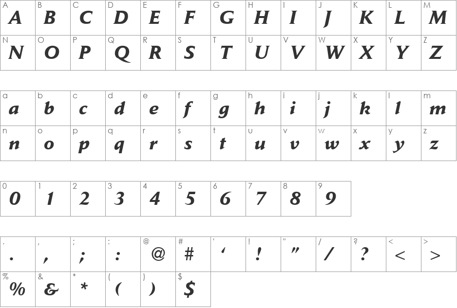 Daylight font character map preview