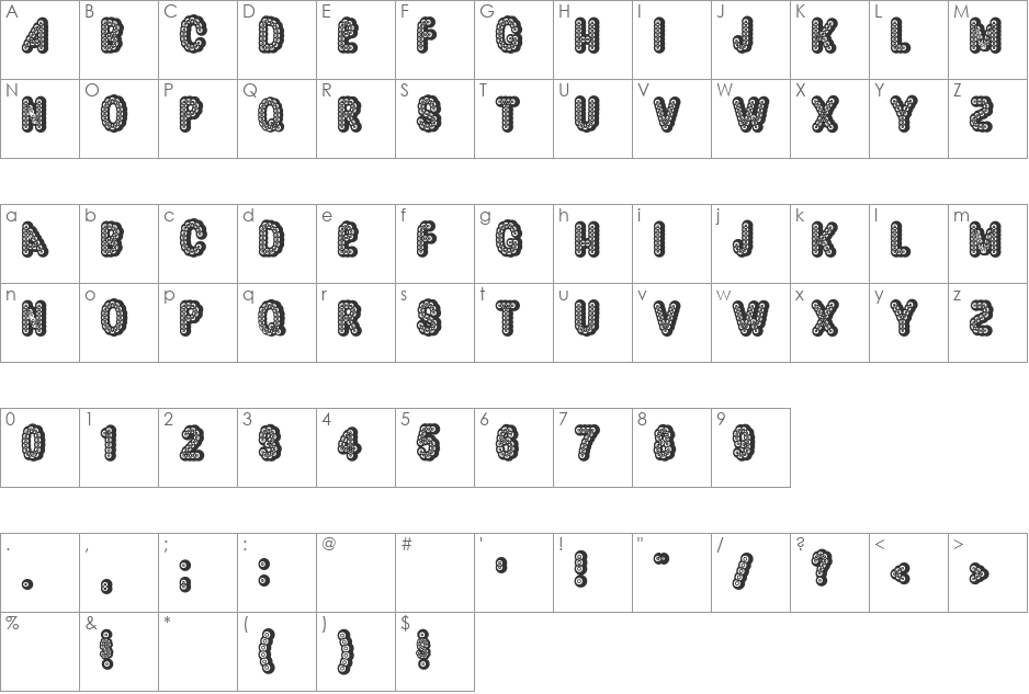 Dazzler font character map preview
