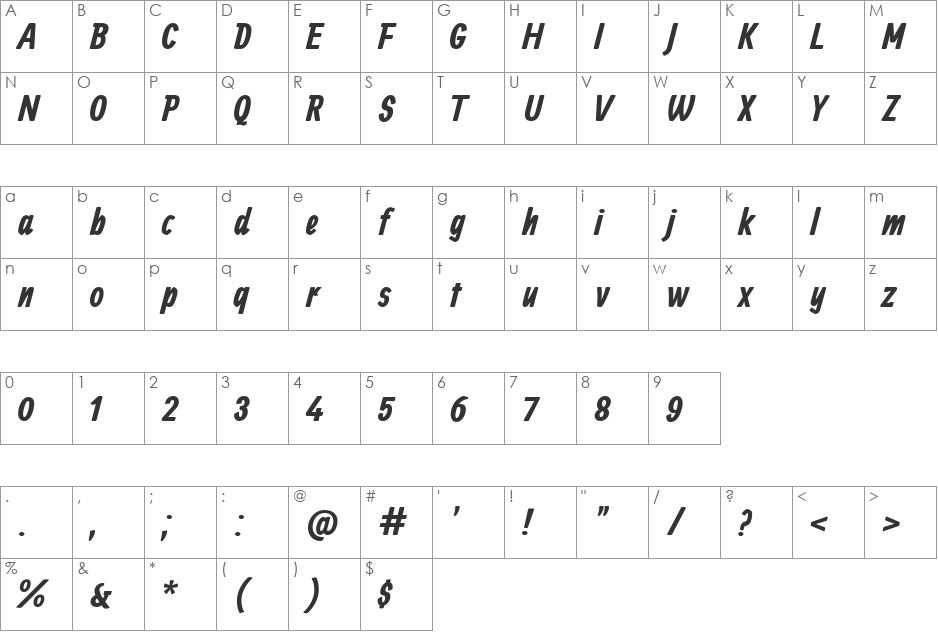 Allan font character map preview