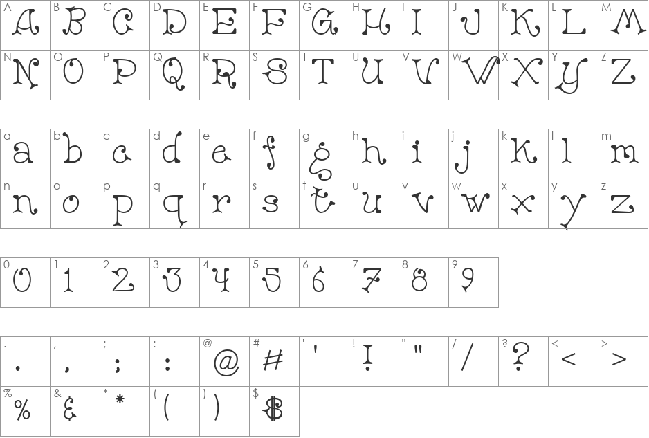 DC Lindsey font character map preview