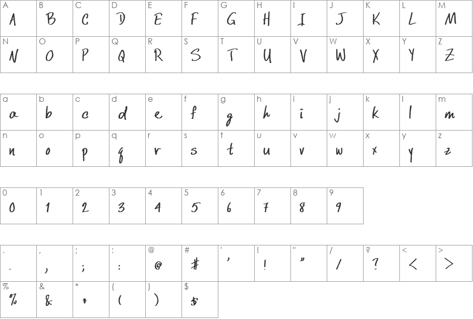 DCWri Bold font character map preview