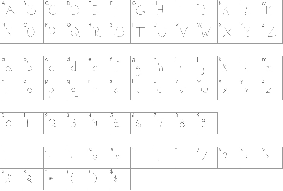DCY Oncom font character map preview