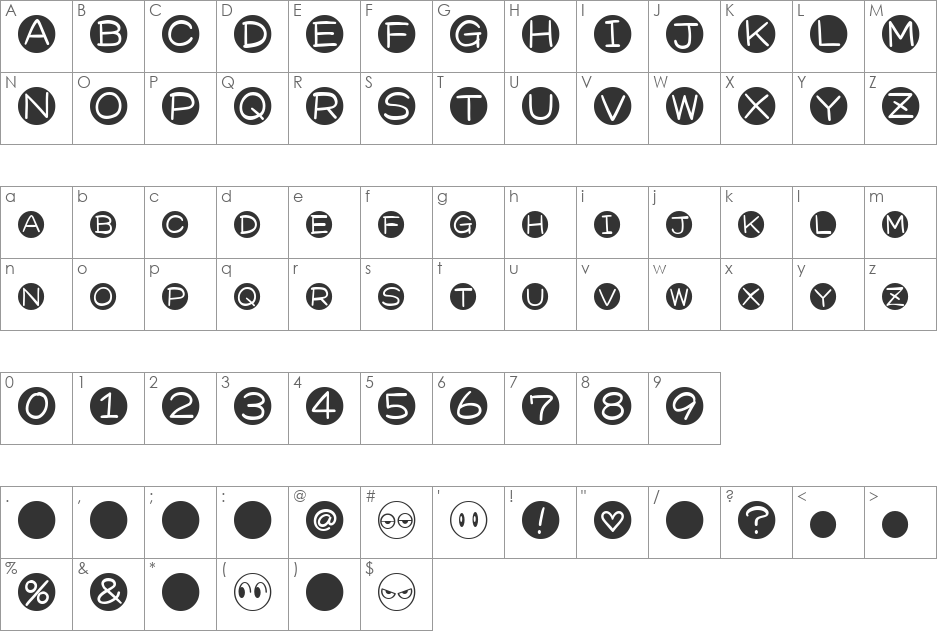 DD BRILLIANT2UBall font character map preview