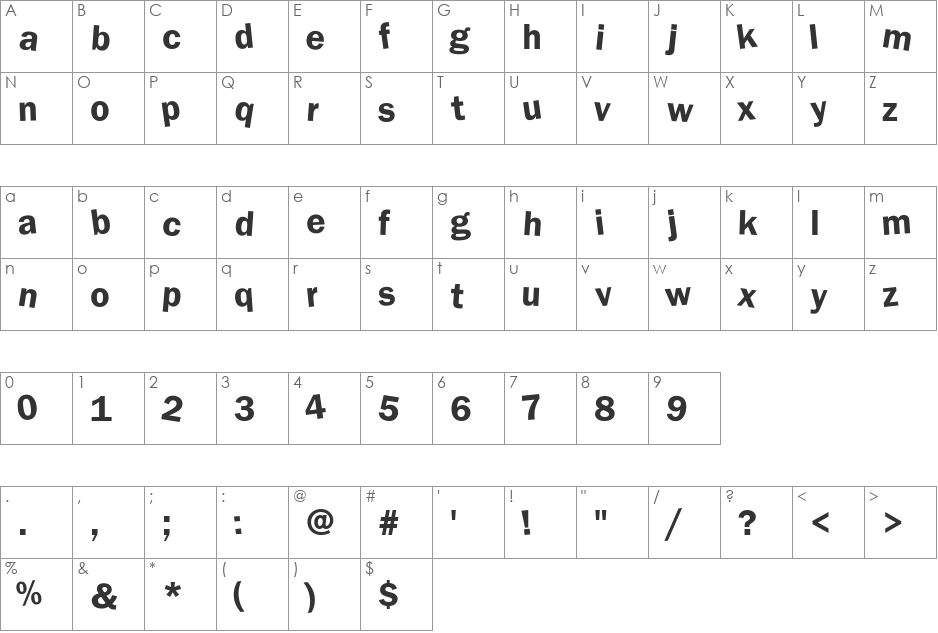 dDAFTt-UPPERcase font character map preview
