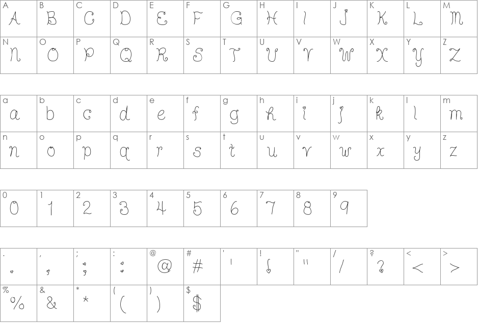 DDHearts font character map preview