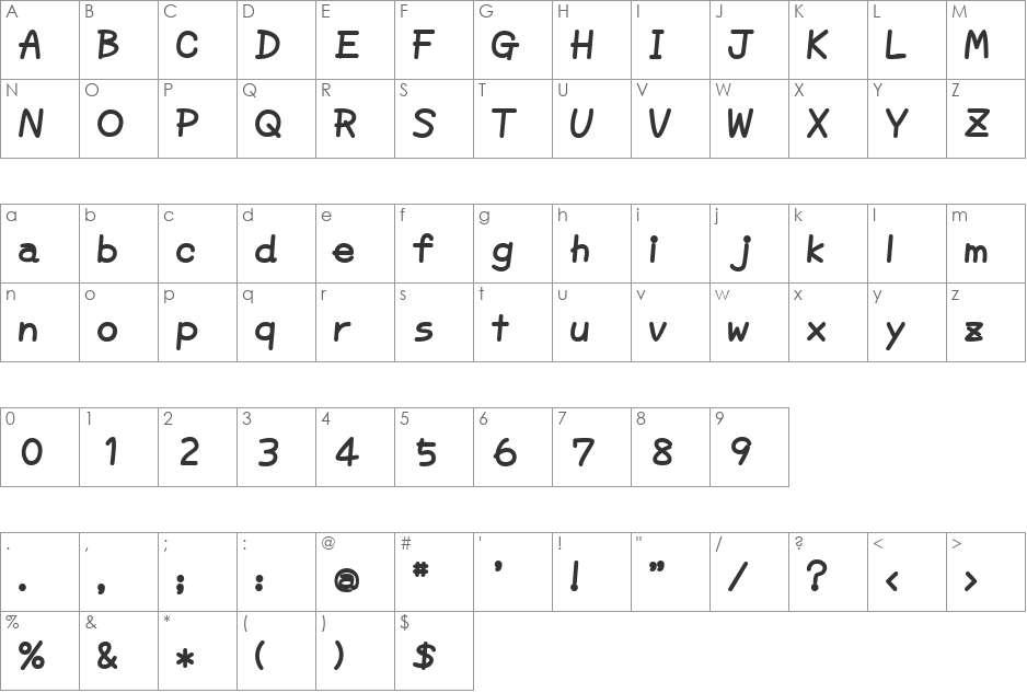 DDmerrow font character map preview