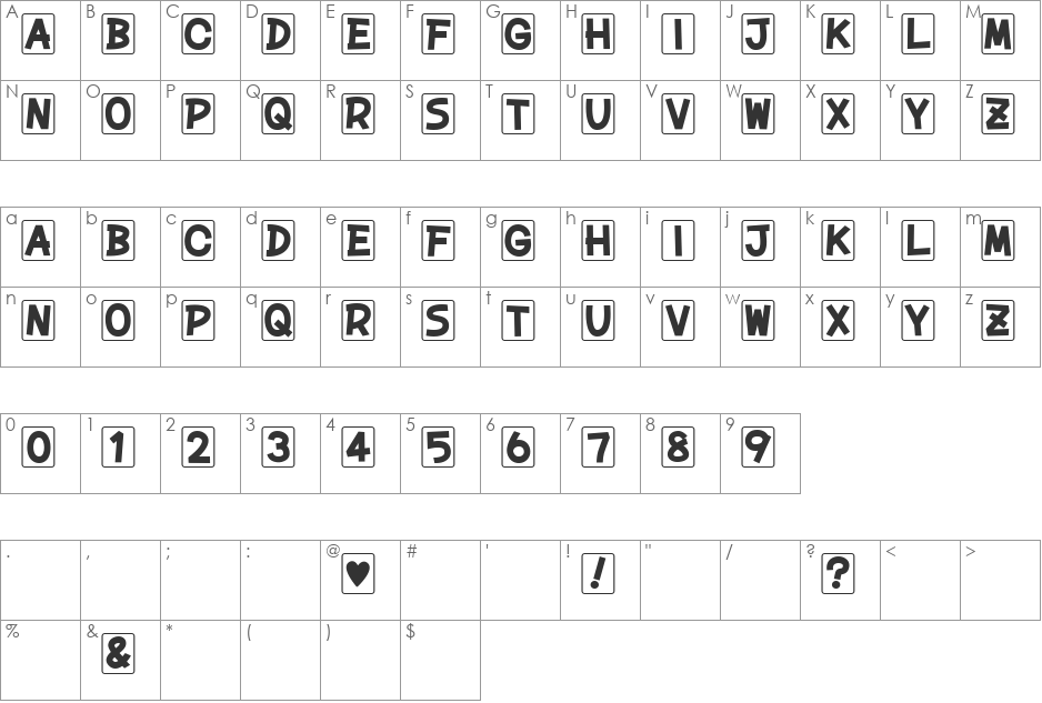 DDwonderlandWHITE font character map preview