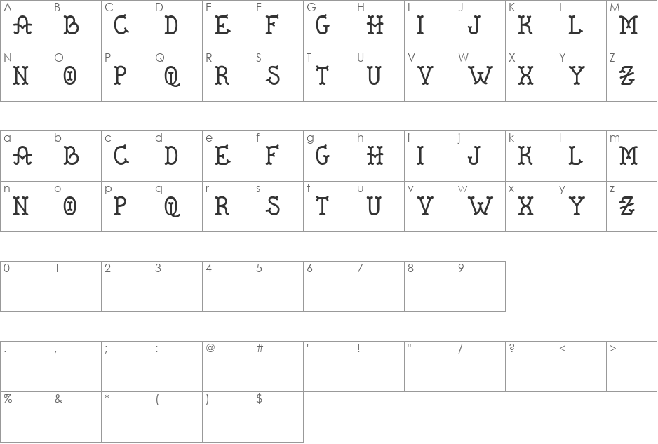 De Flandre font character map preview