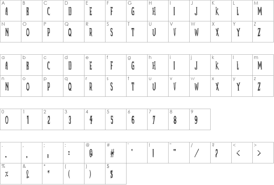 Dead By Dawn UK font character map preview