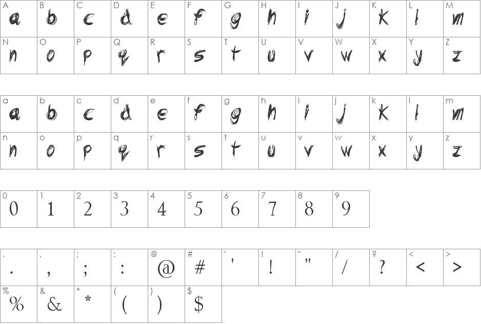 Dead End font character map preview